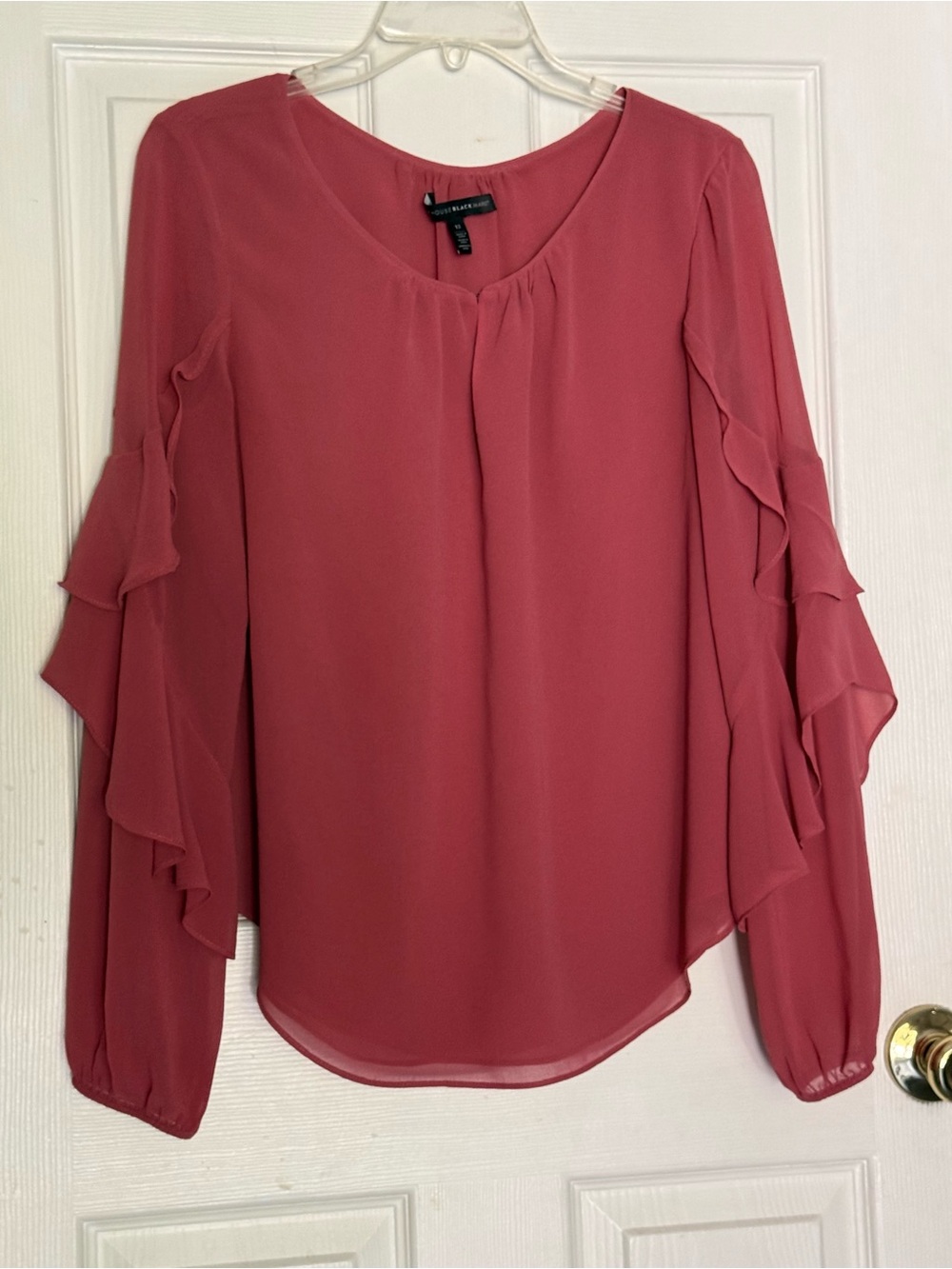 White House Black Market Romantic Ruffle Sleeve Chiffon Blouse Sz 12 Dusty Rose